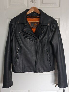 Women's leather motorcycle jacket